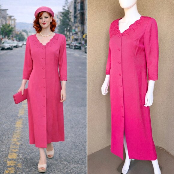 Jackie Kennedy Style 80s does 60s Button Front Dress 10 - Picture 1 of 9